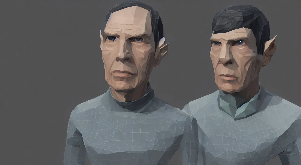 Image similar to a low poly render of Spock for sale on Facebook Marketplace and CryEngine