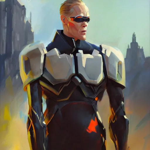 Image similar to greg manchess portrait painting of partially armored paul bettany aka vision as overwatch character, medium shot, asymmetrical, profile picture, organic painting, sunny day, matte painting, bold shapes, hard edges, street art, trending on artstation, by huang guangjian, gil elvgren, ruan jia, greg rutkowski, gaston bussiere