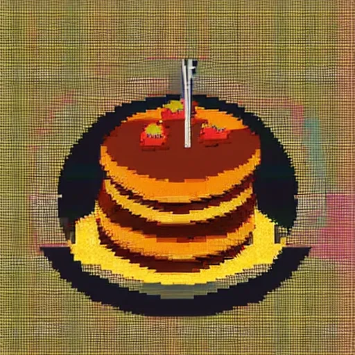 Prompt: a stack of pancakes on a plate, pixel art