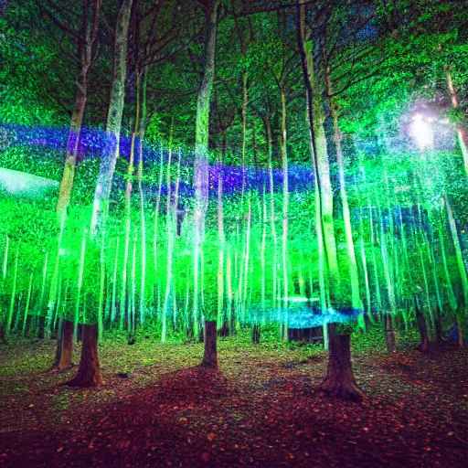 Image similar to professional photograph of a forest filled with glowing bubbles, evening, highly detailed, high quality, award-winning, awe-inspiring, spectacular, 8K, HD