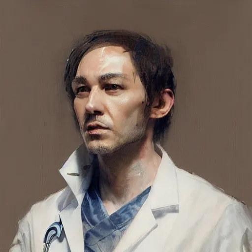 Image similar to fox foxman wearing a doctor outfit by ruan jia, portrait