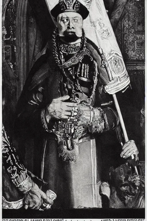 Image similar to russian tsar ivan the terrible, poster, by norman rockwell