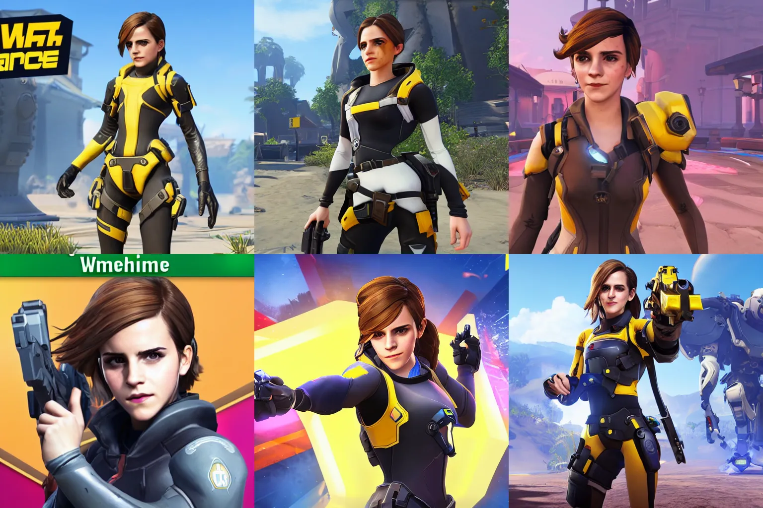 Prompt: in-game screenshot of Emma Watson as an Overwatch hero