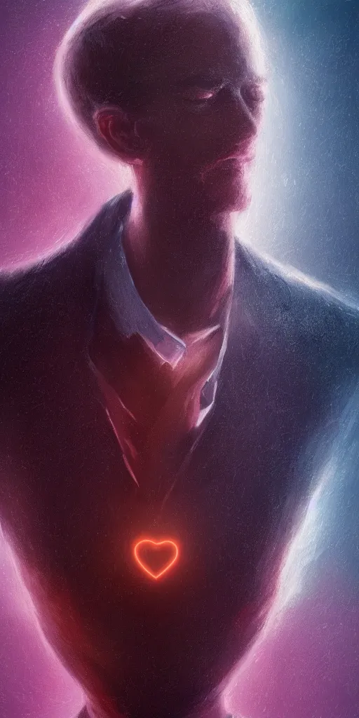 Prompt: an elegant portrait of a man with void in his heart, deep rich colors, 4 k, award winning, blur, minimalistic, neon, surrealism, unreal engine 5, high detail, ryan jia, frank frazetta, john alvin, gatson bussiere, kutsuya terada,