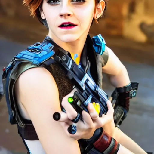 Prompt: emma watson cosplay as tracer, detailed