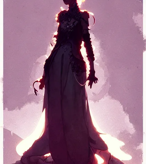 Image similar to portrait of a baroque dress design from fantasy world for dragon queen by atey ghailan, by greg rutkowski, by greg tocchini, by james gilleard, by joe fenton, by kaethe butcher, dynamic lighting, light color scheme, grunge aesthetic