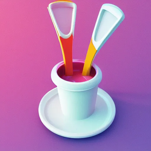 Prompt: three cups of yougurt jats next to a tennis racket, a stock photo by pia fries, trending on pinterest, lyco art, y 2 k aesthetic, vaporwave, aesthetic, side view, vray tracing, octane render