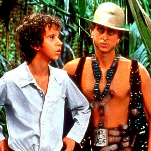 Prompt: a still of from the movie jungle 2 jungle crossover with the movie robocop