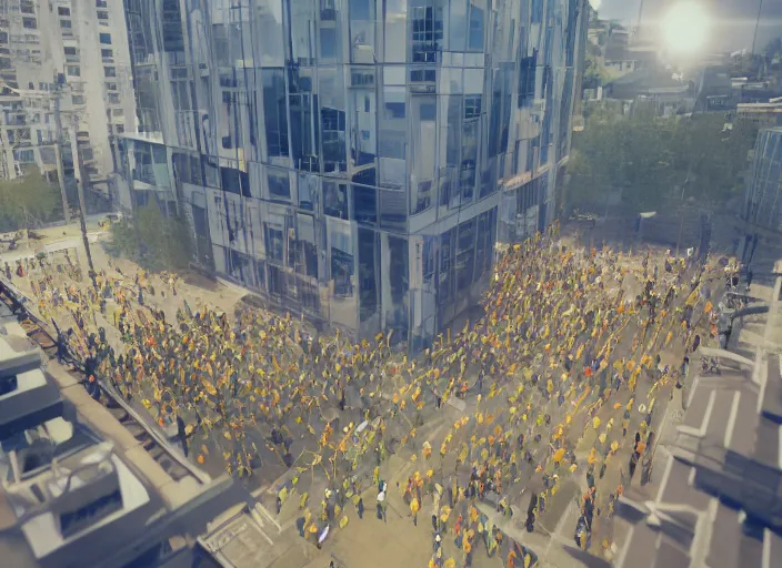 Image similar to huge crowd of small working citizens connected to a large single billionaire via catheters, DSLR 85mm, by Aleksandr Deyneka and Andrei Popov, Unreal Engine 5, Lumen, Nanite