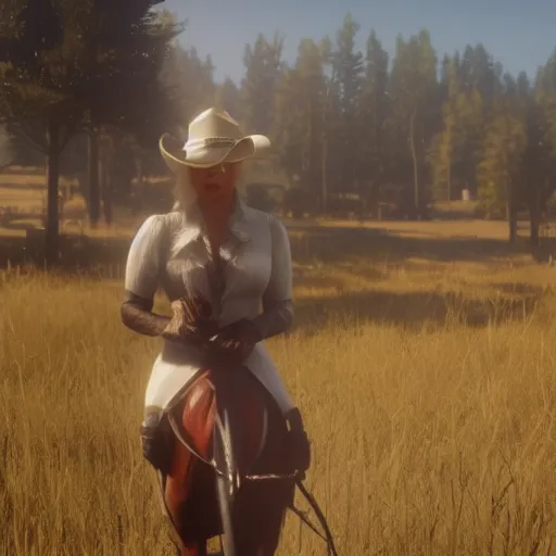 Image similar to Film still of Lady Gaga, from Red Dead Redemption 2 (2018 video game)