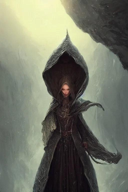 Image similar to Front portrait of hooded mage, full body, fine art, awesome fantasy book cover on Pinterest, award winning, dark fantasy landscape, fantasy magic, intricate, elegant, sharp focus, cinematic lighting, highly detailed, digital painting, concept art, art by WLOP and Artgerm and Greg Rutkowski, masterpiece, trending on artstation, 8K