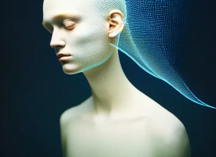 Prompt: Kodak Portra 400, 8K, soft light, volumetric lighting, highly detailed, britt marling style 3/4 , fine art portrait photography by Paolo Roversi, face and body merging with luminescent jellyfishes filaments, symbolic metamorphosis complex 3d render , 150 mm lens, art nouveau fashion embroidered,bust with intricate underwaters details, elegant, hyper realistic, ultra detailed, octane render, underwater soft colours, emotionally evoking, head in focus, fantasy, elegant, soft light, volumetric lighting, highly detailed, Refined, Highly Detailed, soft lighting colors scheme, fine art photography, Hyper realistic, photo realistic