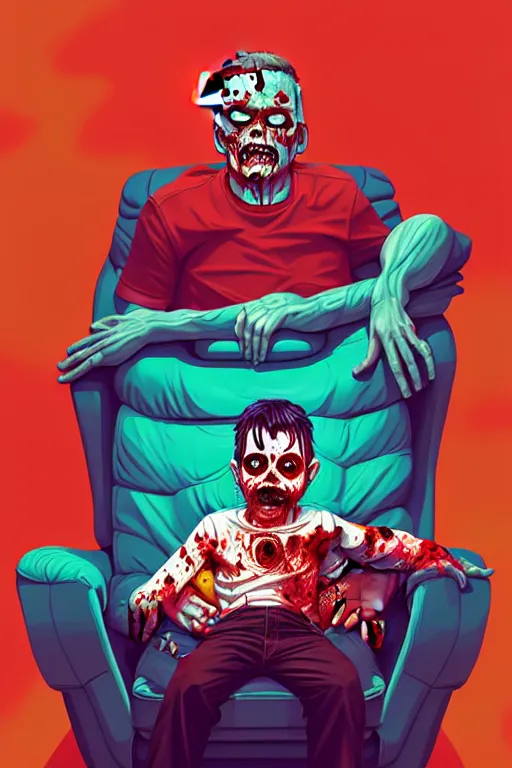 Image similar to a zombie dad sitting on the couch and watching tv, tristan eaton, victo ngai, artgerm, rhads, ross draws