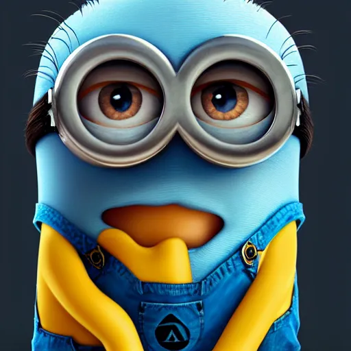 Image similar to an epic painting minion, looking blue and frustrated, pencil drawing, perfect composition, golden ratio, beautiful detailed, photorealistic, digital painting, concept art, smooth, sharp focus, illustration, artstation trending, octane render, unreal engine