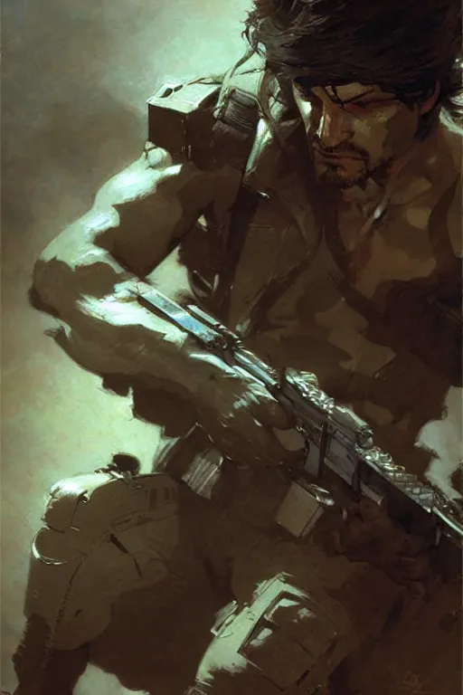 Image similar to solid snake, metal gear, painting by gaston bussiere, craig mullins, greg rutkowski, yoji shinkawa