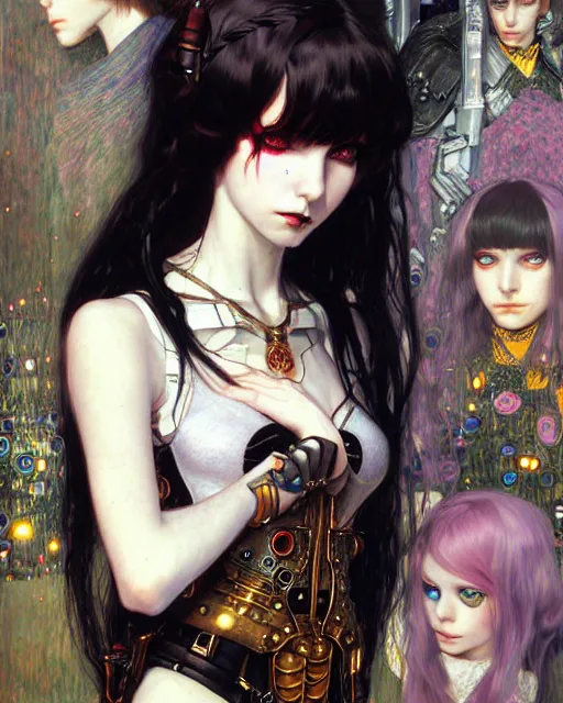 Image similar to portrait of cute beautiful young gothic maiden, cyberpunk, Warhammer, highly detailed, artstation, illustration, art by Gustav Klimt and Range Murata