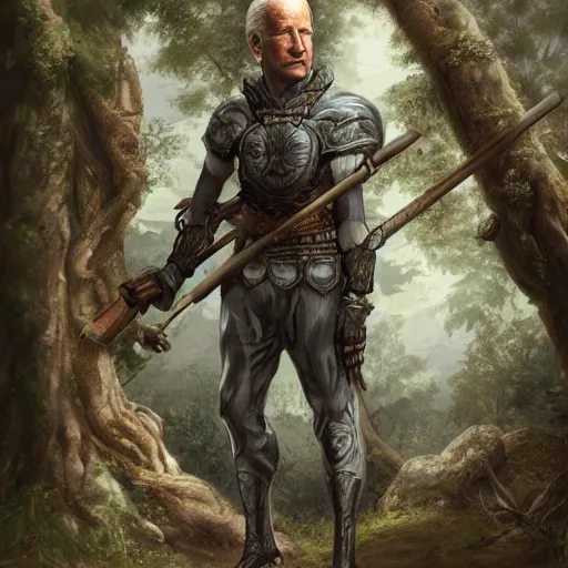 Prompt: highly detailed biden in neoclassical style sitting in ambush in the woods, proportionally accurate, anatomically correct, two arms, two legs, high quality, realistic, gorgeous, amazing, elegant, intricate, highly detailed, digital painting, artstation, concept art, sharp focus,