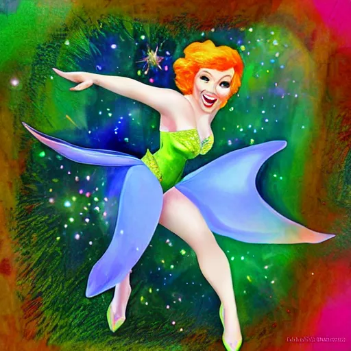 Image similar to christina hendricks with tinkerbell clothes, digital art,