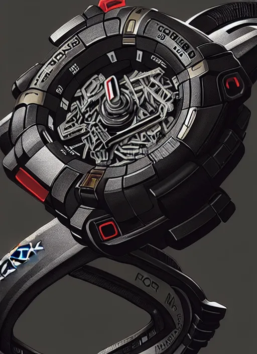 Prompt: portrait a gshock muscular watch highly detailed dials, digital painting, concept art, smooth, sharp focus, illustration, art by greg rutkowski