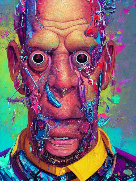 Prompt: art portrait of Homer Simpson,8k,by tristan eaton,Stanley Artgermm,Tom Bagshaw,Greg Rutkowski,Carne Griffiths,trending on DeviantArt,face enhance,hyper detailed,minimalist,cybernetic, android, blade runner,full of colour,