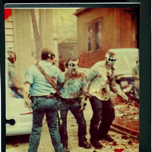 Image similar to a crime scene polaroid color photo of a zombie attack