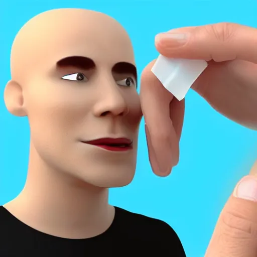 Image similar to a 3d cartoon of a man tasting a bandaid.