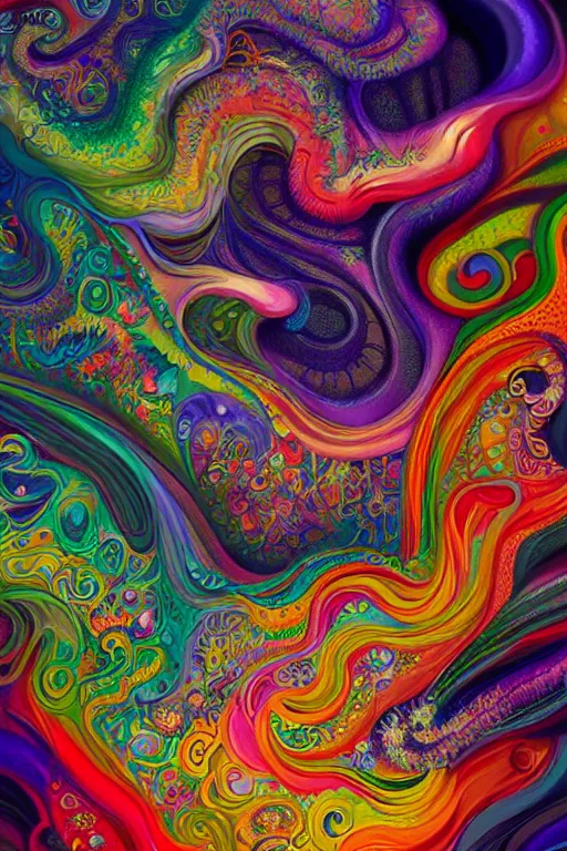 Prompt: colorful liquid smoke morphing into happy sleeping faces, extremely colorful psychedelic experience, dmt, psilocybin, lsd, intricate, elegant, highly detailed, digital painting, artstation, smooth, sharp focus, illustration, art by hana yata, android jones, octane render, unreal engine, 8 k