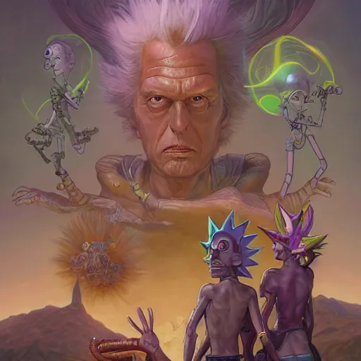 Prompt: rick and morty, fantasy character portrait, ultra realistic, wide angle, intricate details, the fifth element artifacts, highly detailed by peter mohrbacher, hajime sorayama, wayne barlowe, boris vallejo, paolo eleuteri serpieri