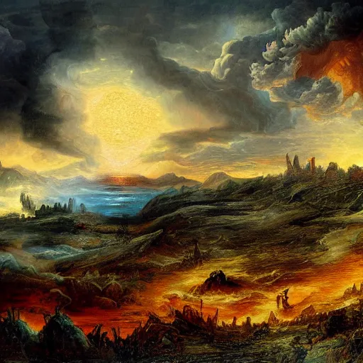 Prompt: Hell and Heaven landscape