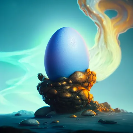 Prompt: magic frozen ice phoenix egg, deadly potion flowing from the top on the egg, rock and sand around, peter mohrbacher style, ray tracing, cinematic, digital art, realistic, octane render