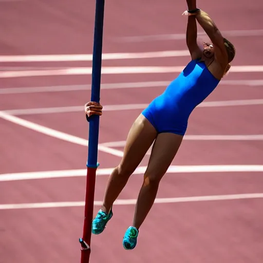 Image similar to lizzo pole vaulting, sports photography, photorealistic, highly detailed,