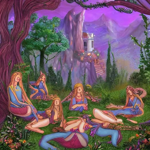 Image similar to highly detailed commune of !!!!!hedonist!!!!! (((((elves))))). the (((((elves))))) are carefree and playful. digitally painted forest scene. The (((((elves))))) each have the face of famous musician !!!!!Ed Sheeran!!!!!. Each elf looks like !!!!!!!!!!ED SHEERAN!!!!!!!!!! !!!!!ED!!!!! pixiv, artbreeder. high quality art