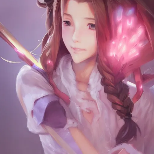 Image similar to concept art of aerith gainsborough by WLOP, rossdraws, Logan Cure, Mingchen Shen, BangkuART, sakimichan, yan gisuka, JeonSeok Lee, zeronis, Chengwei Pan on artstation