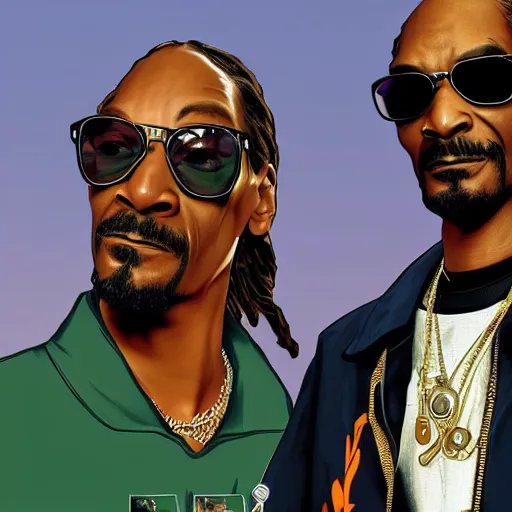 Prompt: snoop dog in gta v, cover art by stephen bliss, artstation, no text