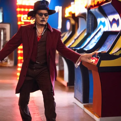 Prompt: johnny depp starring in the movie dig dug arcade, movie still, action pose, 8 k