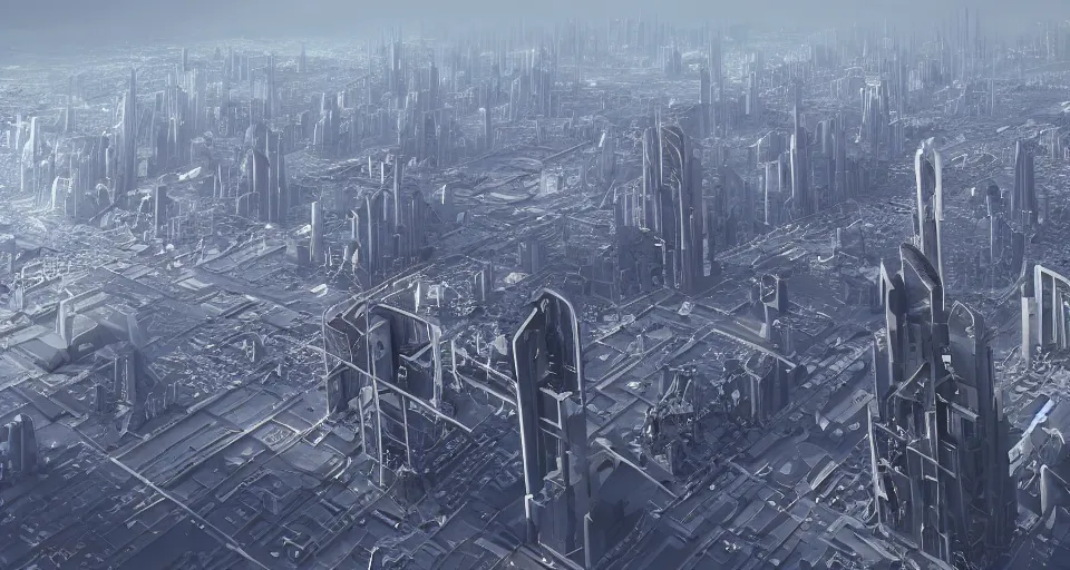 Prompt: view on futuristic city in the horizon, megabuildings, detailed, 4 k