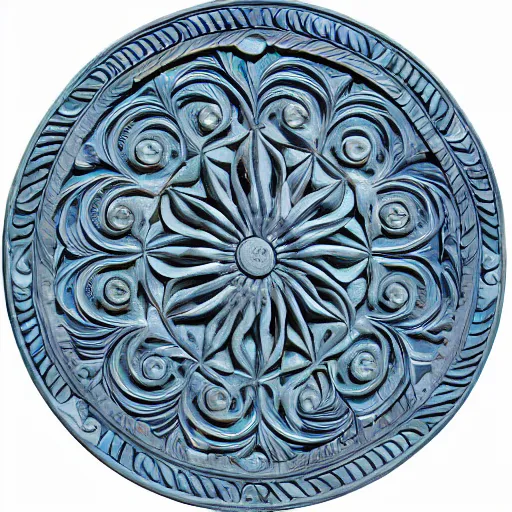 Prompt: maze, thin lines, ernst haeckel, carved soapstone relief paneling white and pale blue