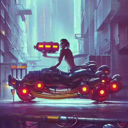 Image similar to cyberpunk hot dog, mechanical hot dog, tubes fused with the body, painted by stanley lau, painted by greg rutkowski, painted by stanley, artgerm, masterpiece, digital art, trending on arts