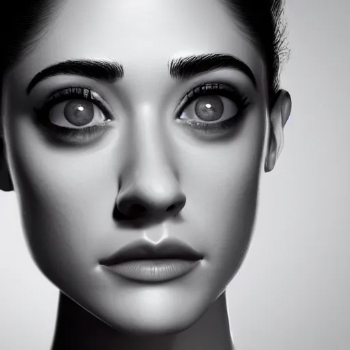 Image similar to big eyebrows Emmy Rossum, realistic, photo studio, HDR, 8k, trending on artstation