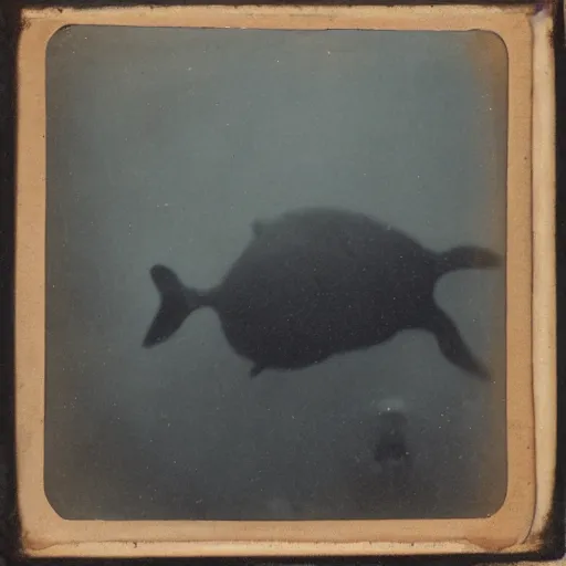 Prompt: tintype photo, swimming deep underwater, blob