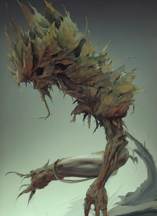 Image similar to semi reallistic gouache gesture painting, by yoshitaka amano, by ruan jia, by Conrad roset, by dofus online artists, detailed anime 3d render pineaple alien monster, pineaple terrible alien monster, antrophomorfic pineaple leaves , portrait, cgsociety, artstation, rococo mechanical, Digital reality, sf5 ink style, dieselpunk atmosphere, gesture drawn