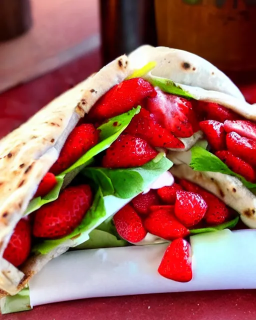 Image similar to a shwarma made out of strawberries