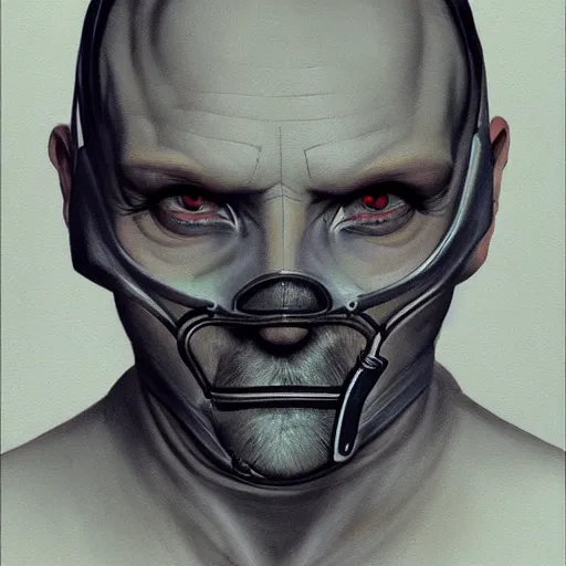 Prompt: hannibal lector, in the style of gerald brom, symmetry, smooth, sharp focus, semi - realism, intricate detail