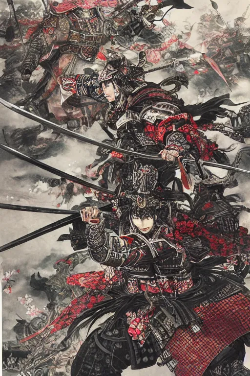 Image similar to hyper detailed illustration of samurai warfare by Yoshitaka Amano