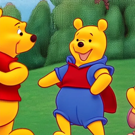 Prompt: A still of Winne the Pooh as Keanu Reeves