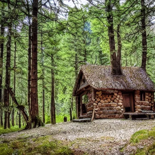 Image similar to in deep forest in france antic farytale story little cabin made by stones many ages secret