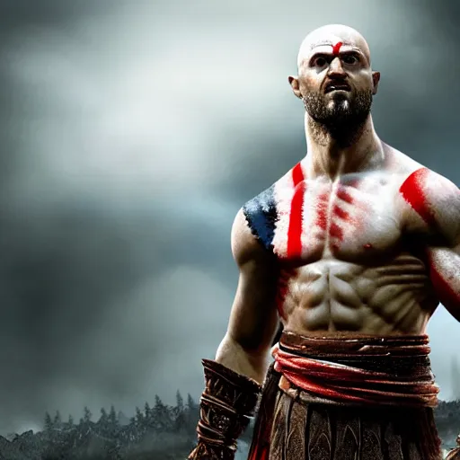 Prompt: Cristiano Ronaldo as Kratos in God of War, 4k