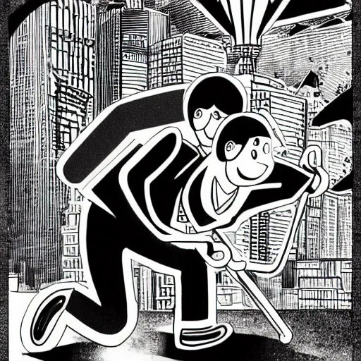 Image similar to a man carrying boltcutters. childrens coloring book, chris ware, nick drnaso, stylised graphic novel, black and white, coloring pages