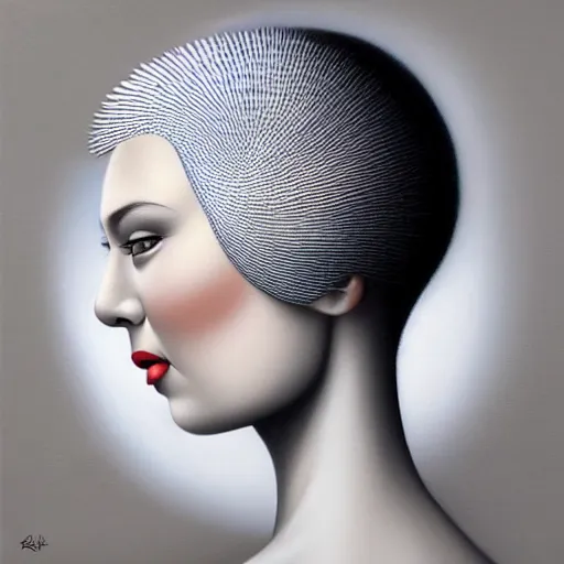 Image similar to skeuomorphic, airbrush art, minimalist, very detailed, detailed painting, an ultrafine detailed painting by rafal olbinski, a painting of a woman, pop surrealism, behance contest winner