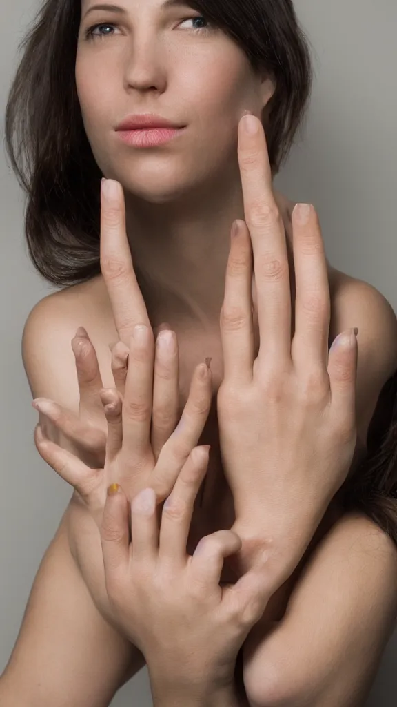 Prompt: photorealistic woman's palm, studio photo, 9 0 mm, f / 1. 4